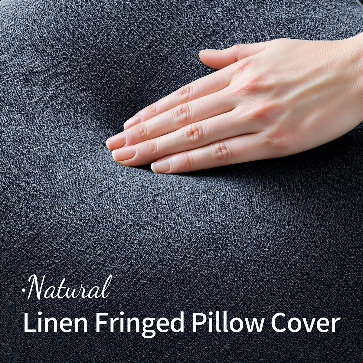 MIULEE indigo linen fringe pillow cover texture close view highlights rustic appeal.