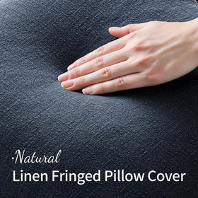 MIULEE indigo linen fringe pillow cover texture close view highlights rustic appeal.