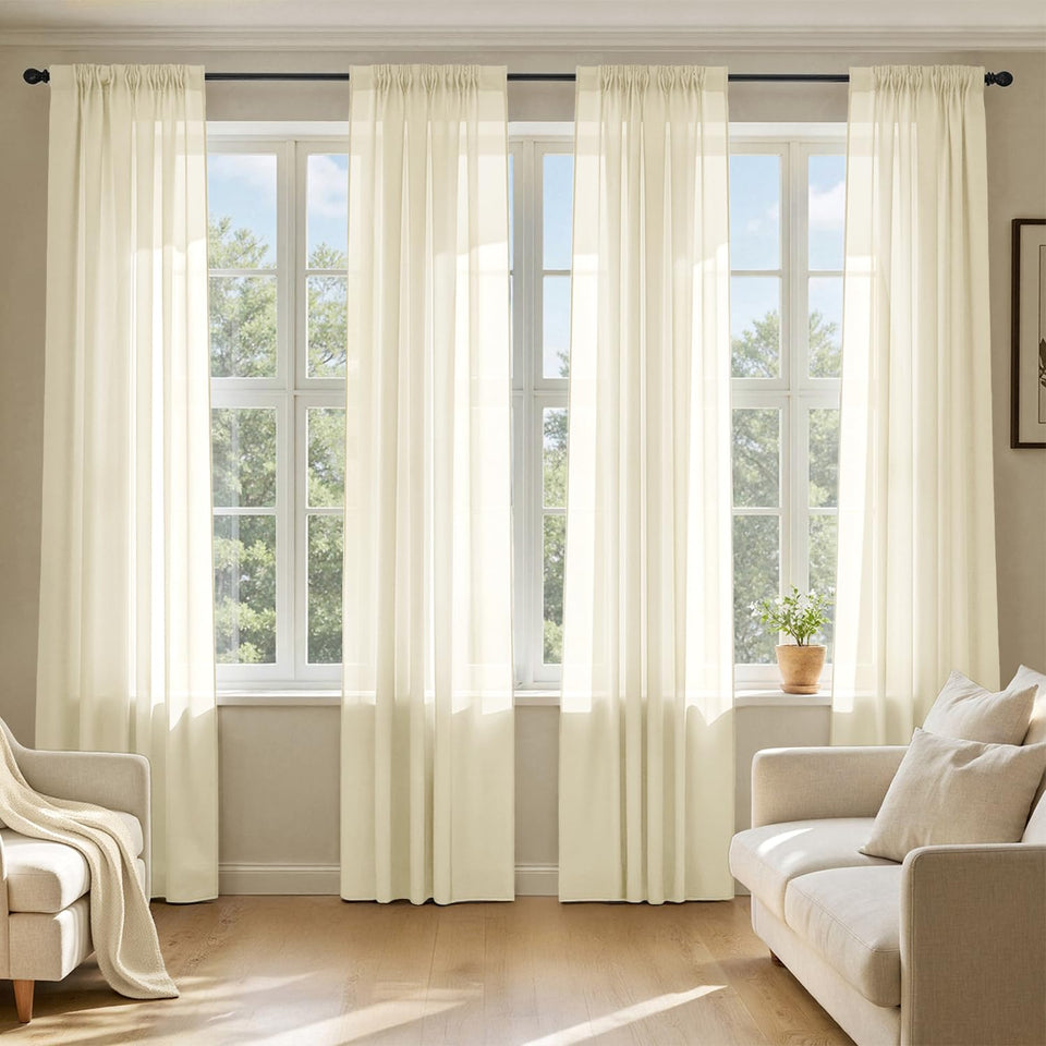 MIULEE light cream sheer curtains showing full 84-inch panel coverage for a bright room