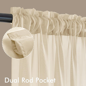 Light-filtering voile fabric creates airy ambiance while preserving privacy