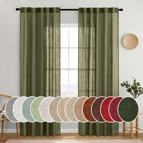 MIULEE light olive green linen curtains panel setup showing two-panel design with rod pocket for easy hanging and privacy.