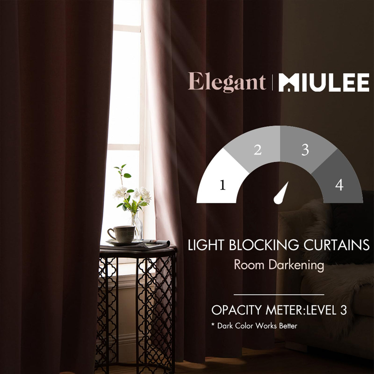 MIULEE two-panel set showing grommet top detail for easy hanging.