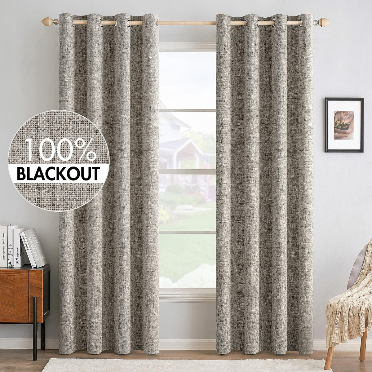 MIULEE linen curtains in a bedroom setup; soft greige fabric enhances privacy and ambiance.