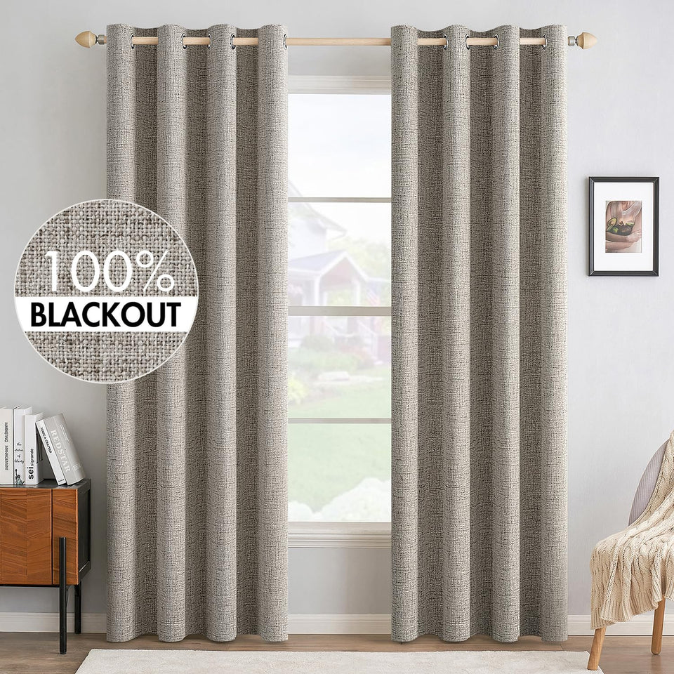 MIULEE linen curtains in a bedroom setup; soft greige fabric enhances privacy and ambiance.