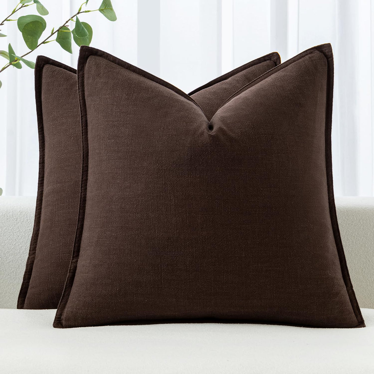 MIULEE 24x24 dark brown linen euro sham for bedroom and sofa decor.