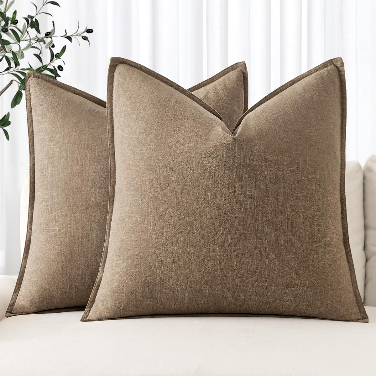 MIULEE khaki linen euro sham front view for cozy living room decor.