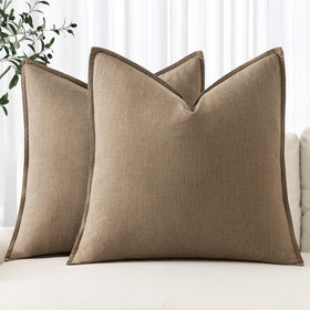 MIULEE linen euro sham 26x26 khaki front view, soft breathable fabric for living rooms.