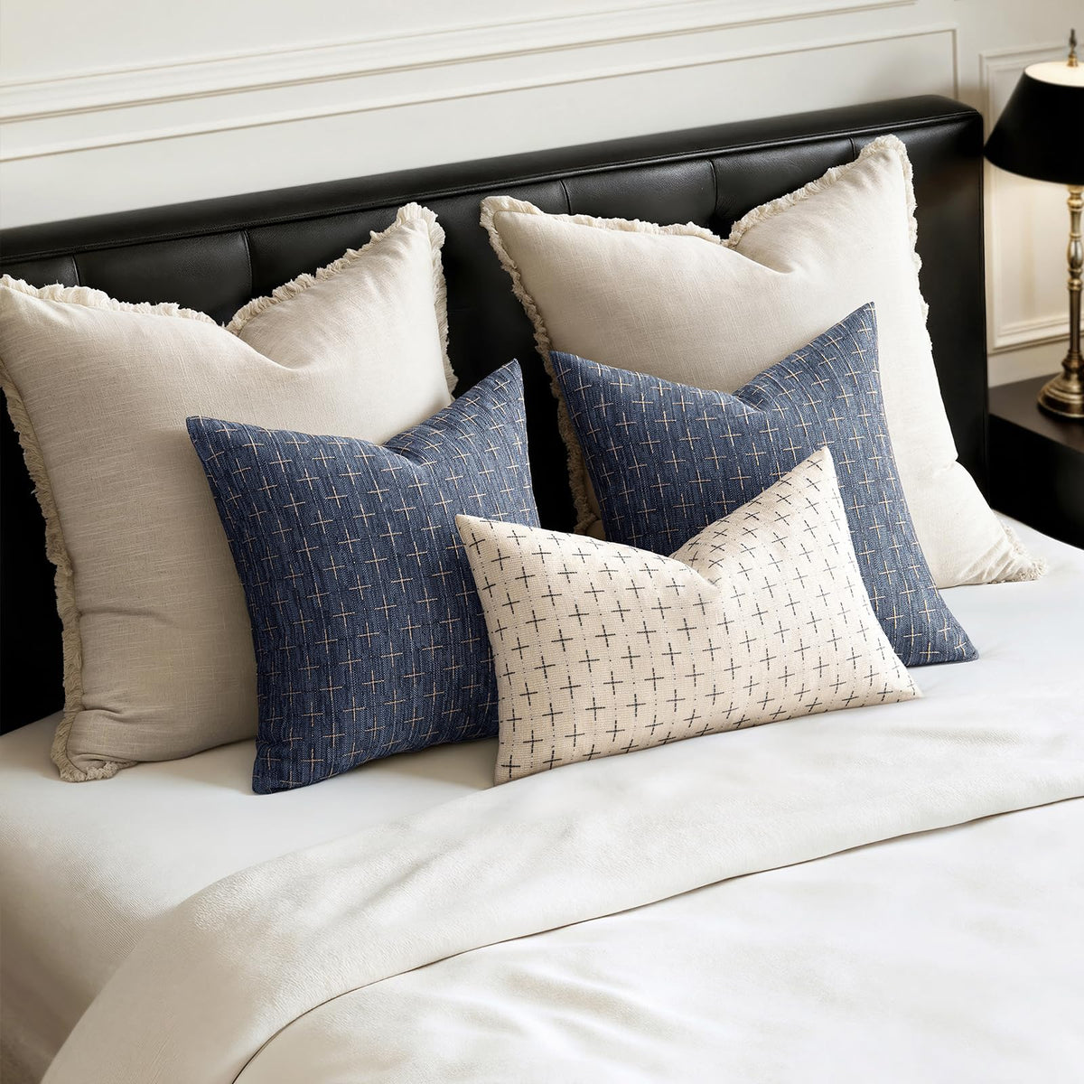 MIULEE linen-like fabric pillow cover in blue enhances texture.