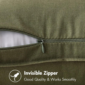 MIULEE linen texture close-up highlights soft, natural fabric on olive green sham