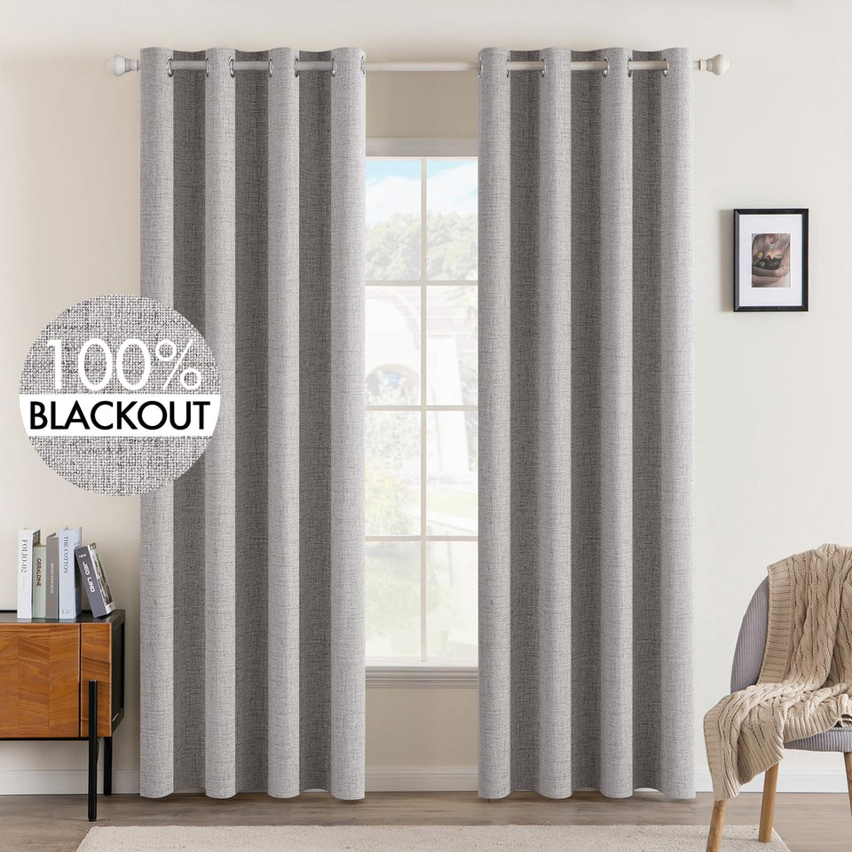 MIULEE linen texture blackout curtains 52x84 inches provide complete room darkening.