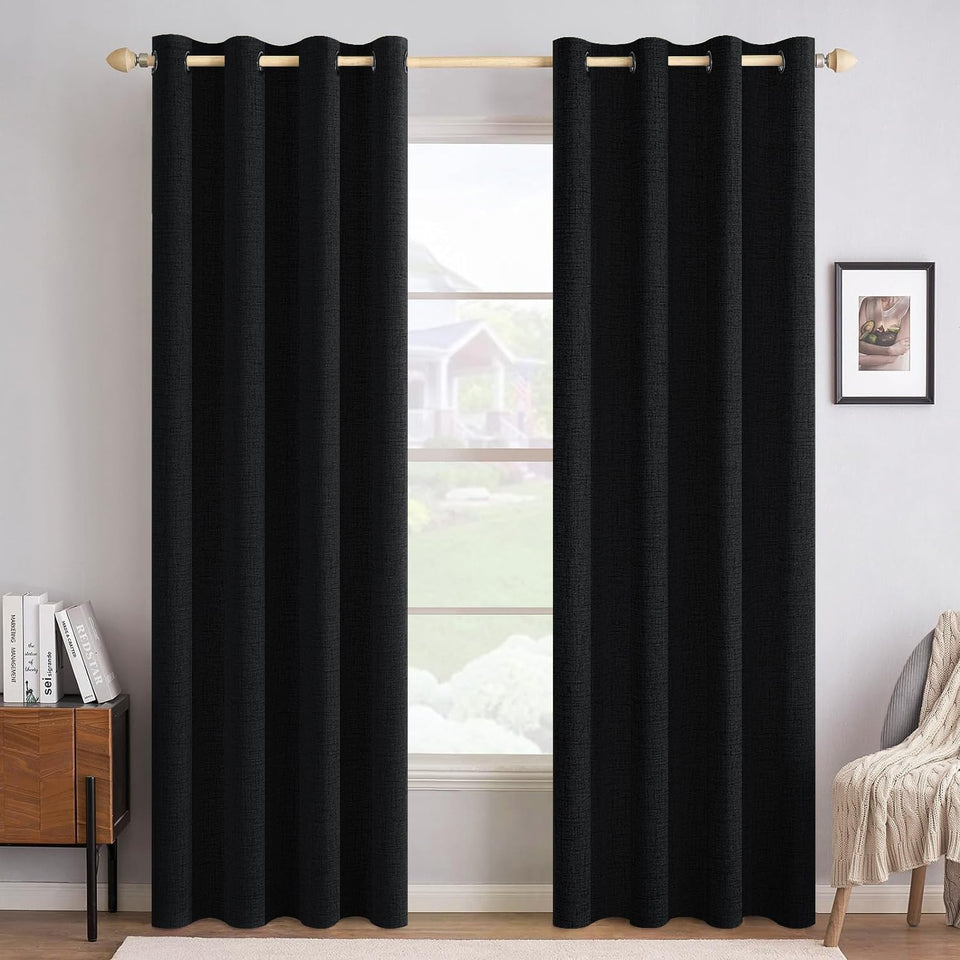 MIULEE linen texture curtains panel setup for bedroom ambiance with soft fabric.