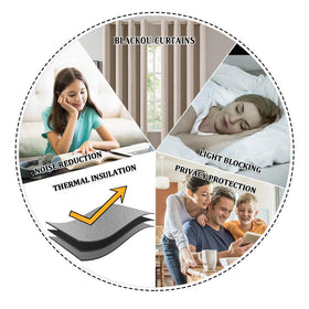 MIULEE care-friendly curtain image shows easy ironing and low-temperature drying.