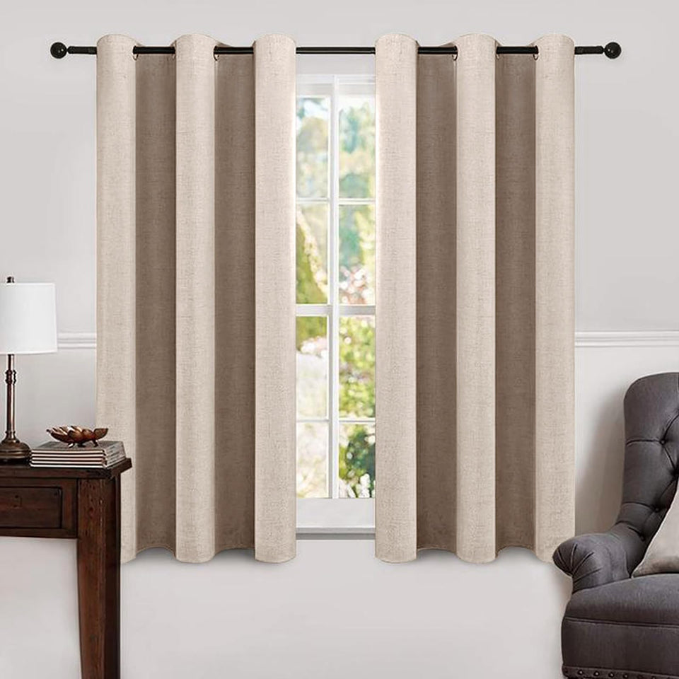 MIULEE linen texture blackout curtains front view for privacy and light control.