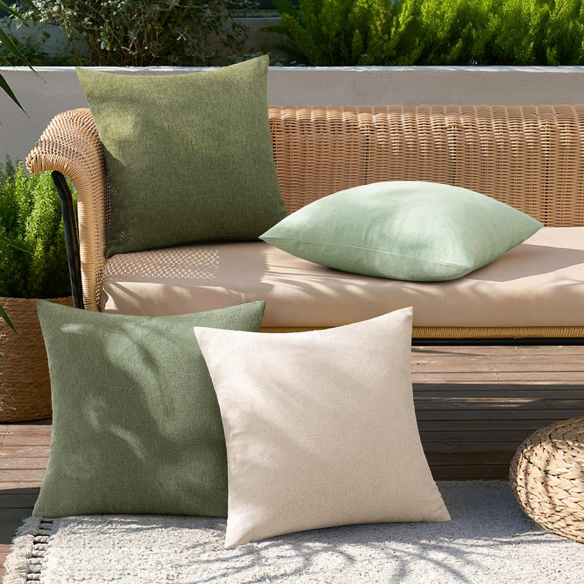 MIULEE linen-textured pillow cover suitable for outdoor patios.