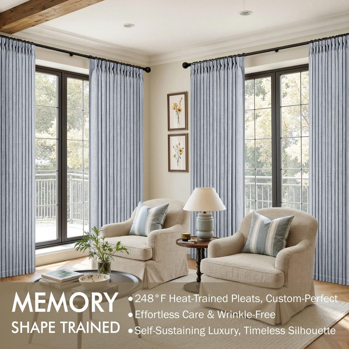 MIULEE linen-textured drapes with back-tab hanging create a clean, versatile window look.