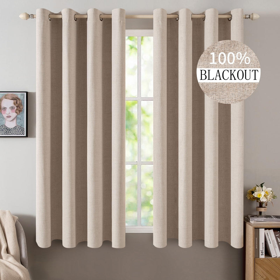 MIULEE linen textured curtains closeup of beige weave for a premium look.