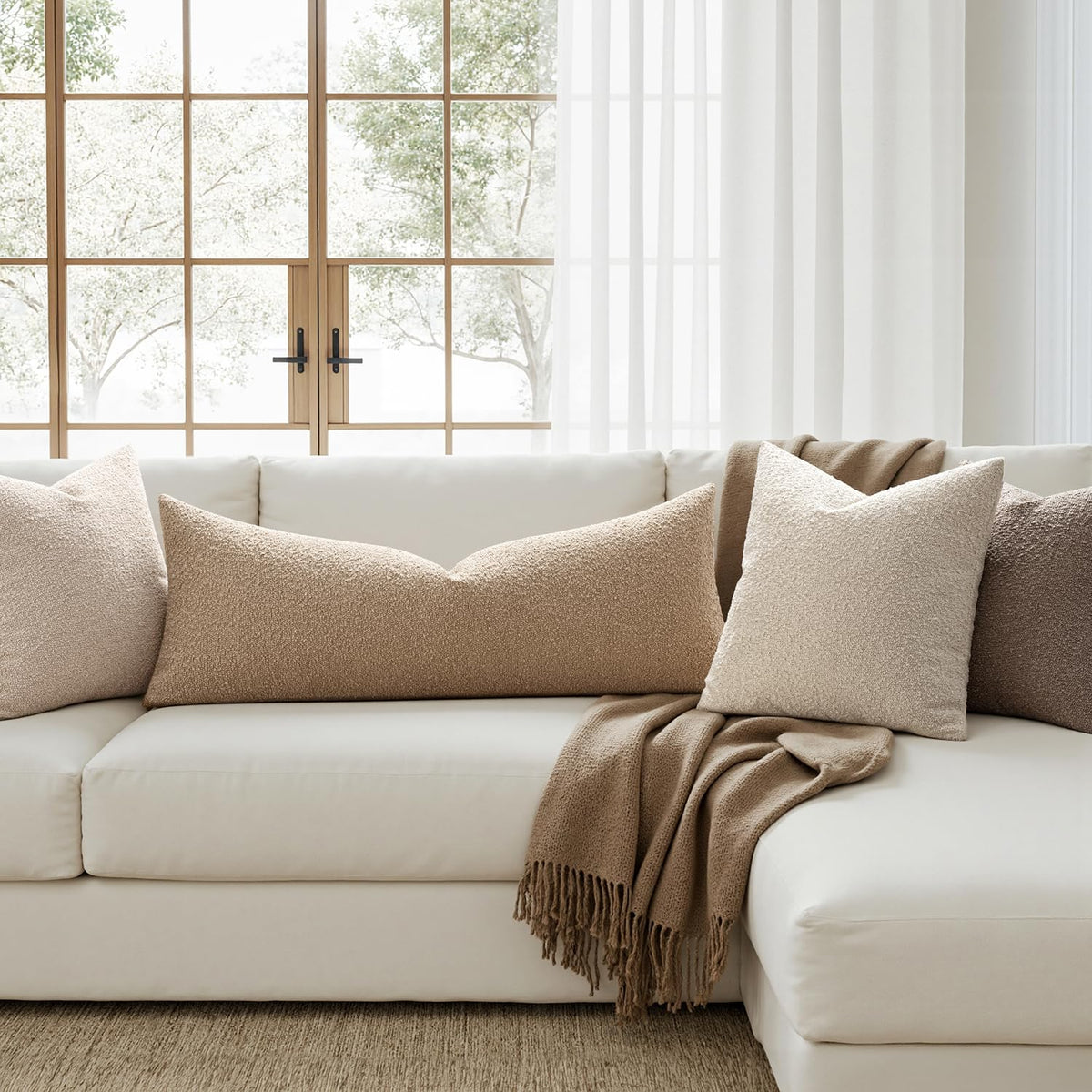 MIULEE living room boucle cover khaki pairs with neutrals.