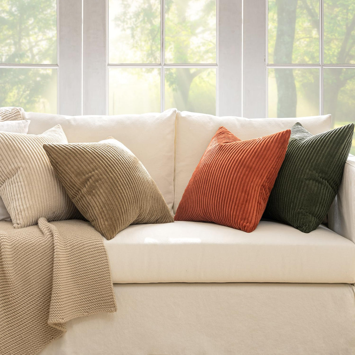 MIULEE living room setup with olive-camel covers for cozy ambience