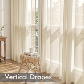 Living room with daylight streaming through MIULEE cream sheer curtains