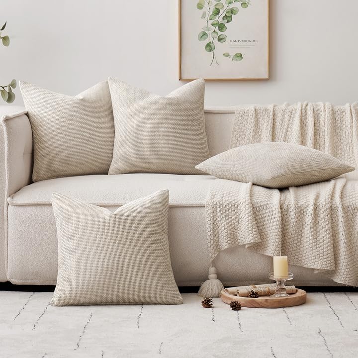 MIULEE living room decor idea with cream chenille pillow covers.