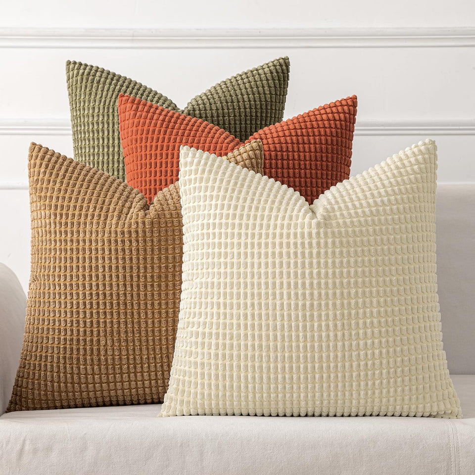 MIULEE Modern Farmhouse pillow cover close-up shows soft corduroy texture for cozy decor