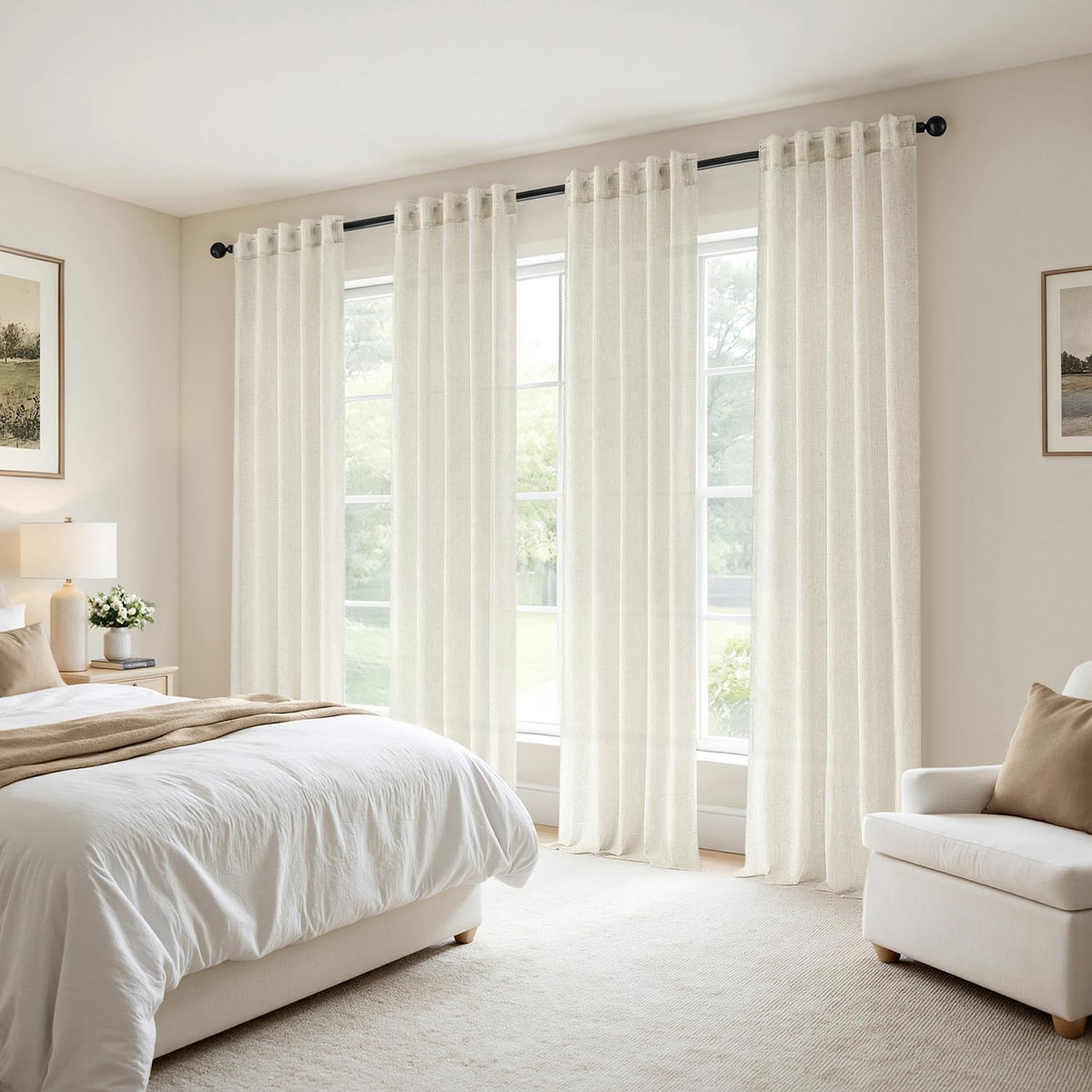 MIULEE natural linen curtains 4 panels back tabs offer adjustable pleated effect