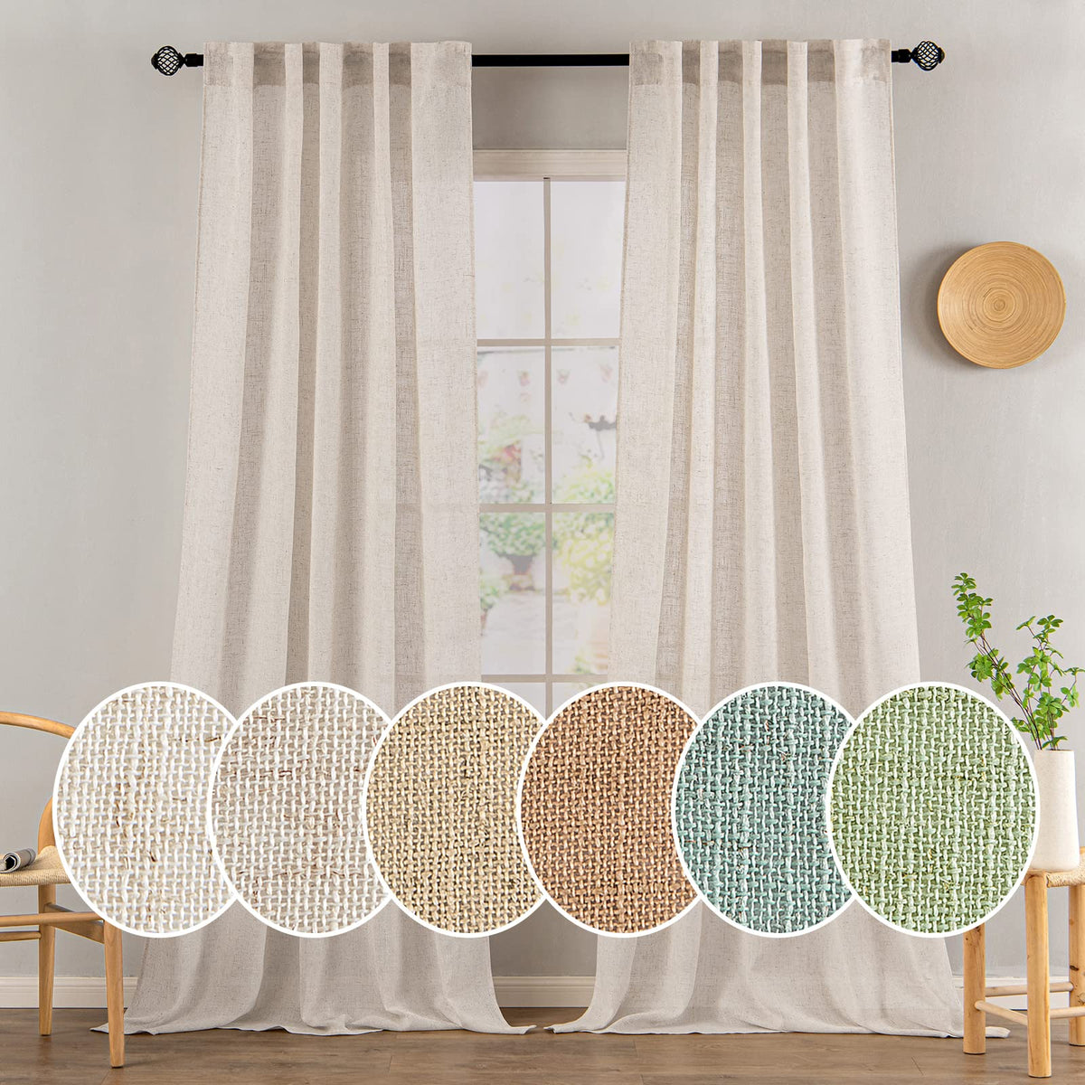 MIULEE natural white linen curtains two-panel set on a window, soft textured finish