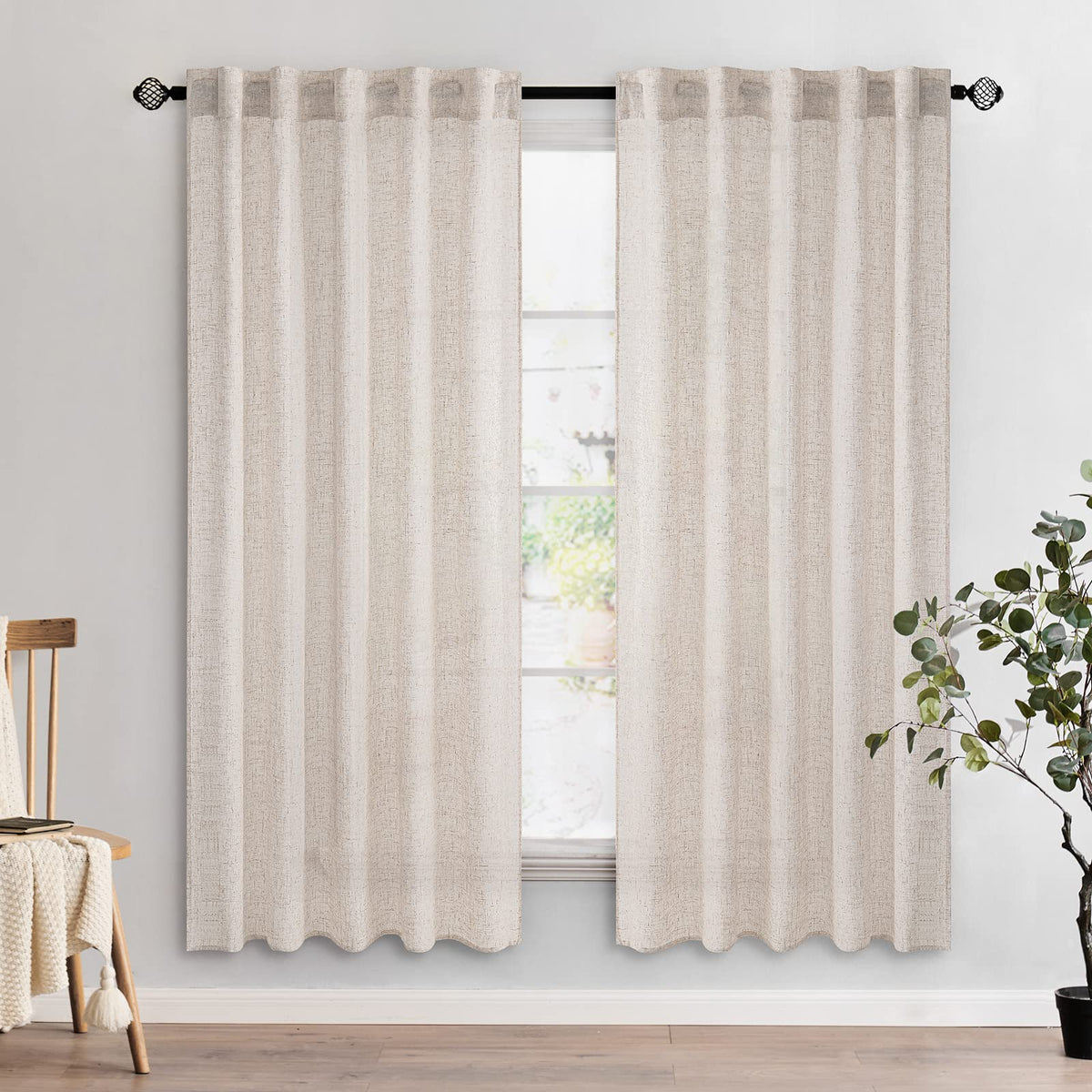 MIULEE natural white linen curtains panel 2 complements living room aesthetic with diffused light.