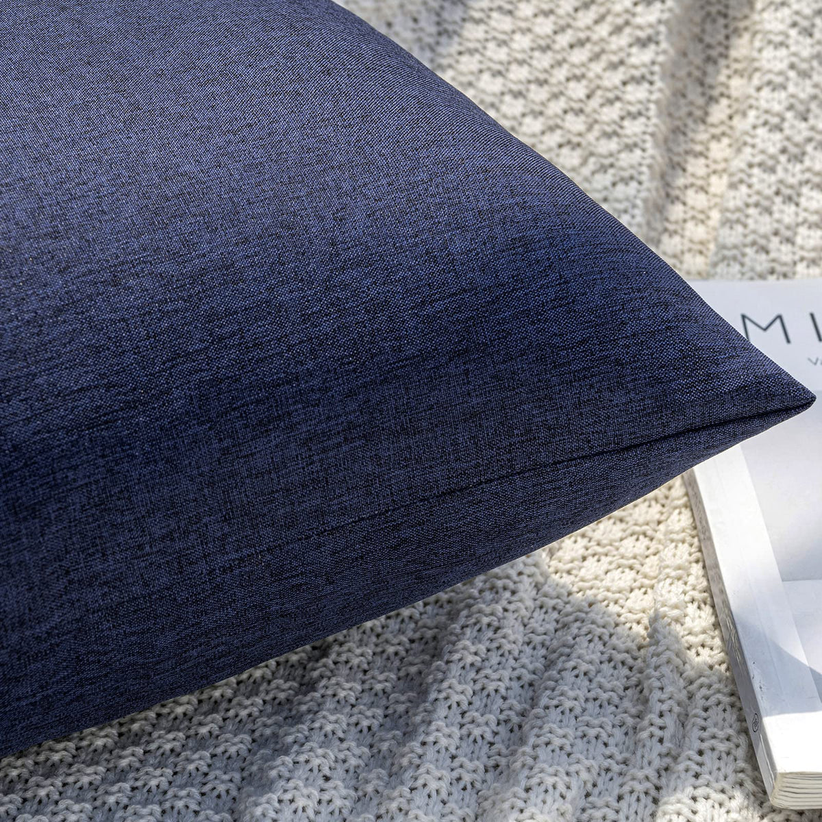 MIULEE navy pillow cover showing hidden zipper for neat removal and washing