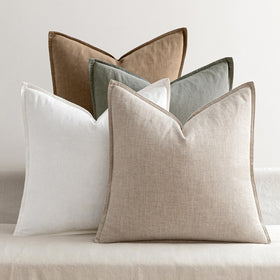 MIULEE neutral linen pillow cover with flange edges enhances sofa decor with soft texture.