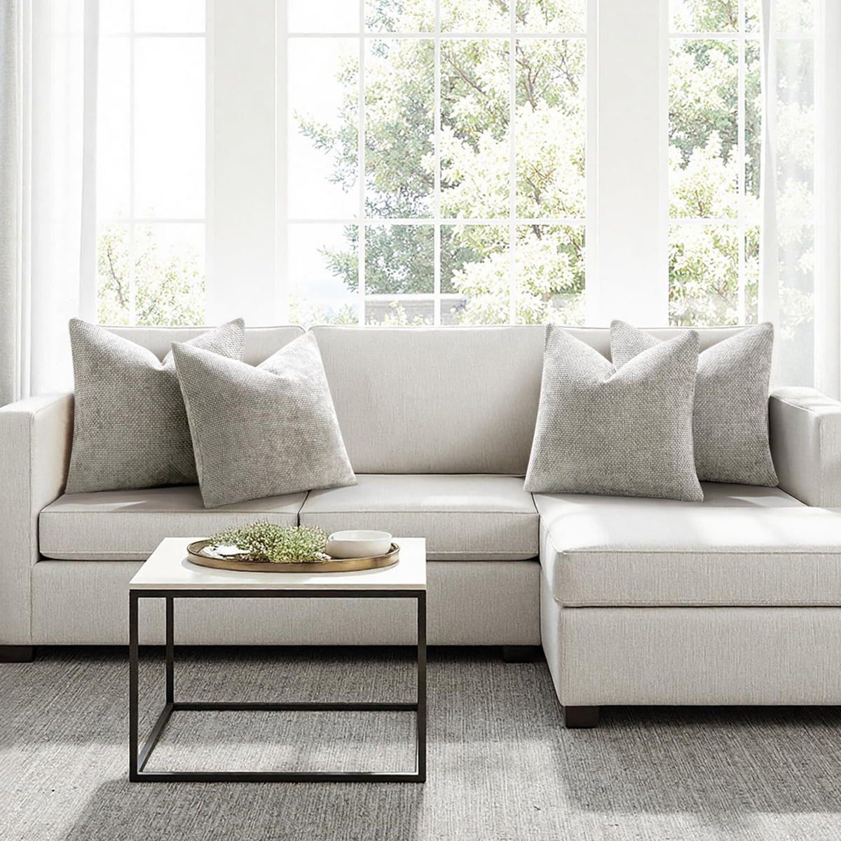 MIULEE neutral silver-gray colorway complements white walls and dark furniture