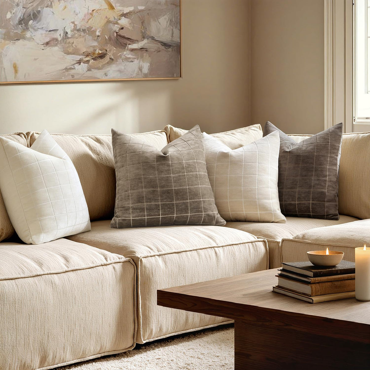 MIULEE neutral tone pillow cover enhances living room and bedroom decor.