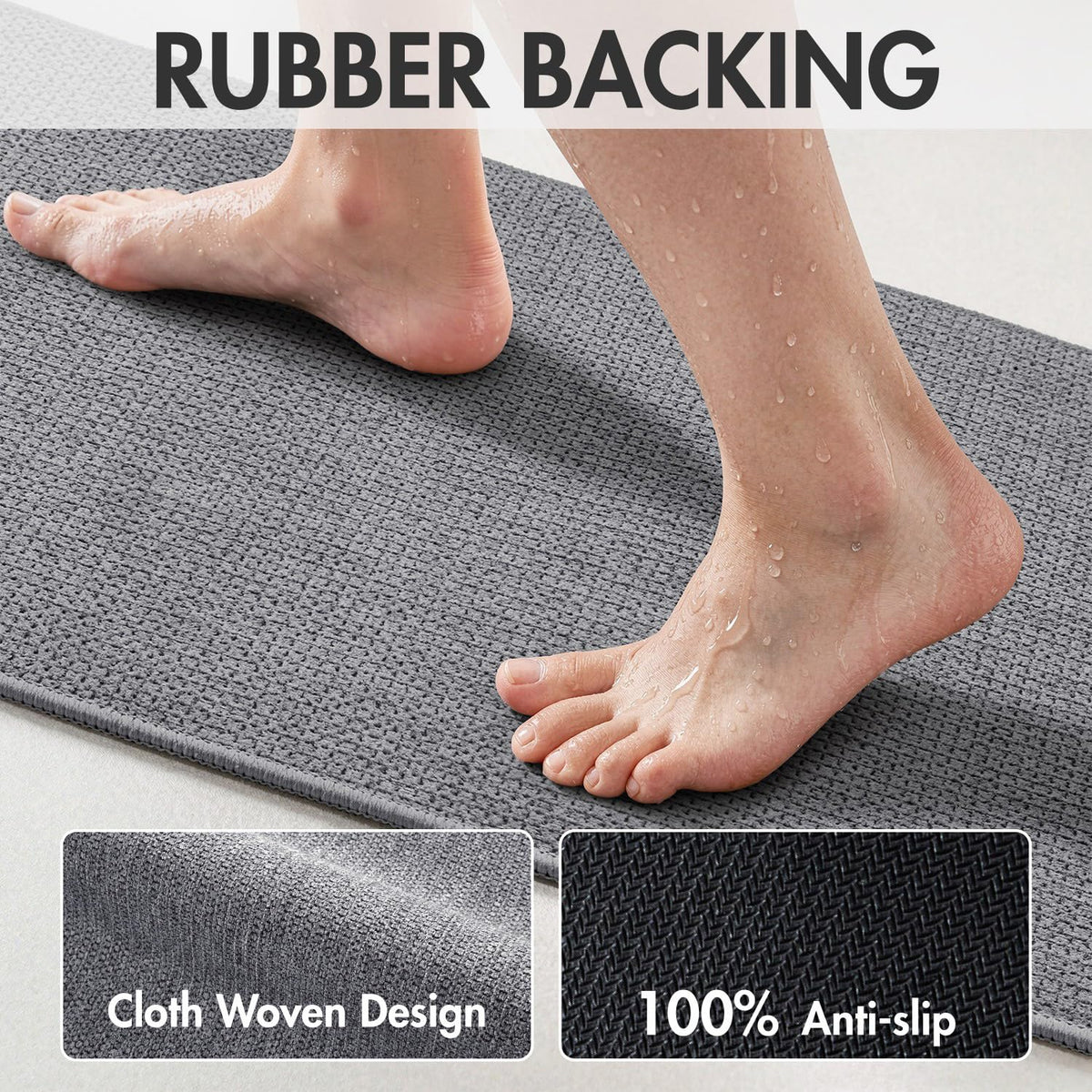 MIULEE non-slip rubber backing keeps mats in place on wet floors.