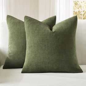 MIULEE olive green chenille pillow cover close-up showing plush texture for cozy living room.