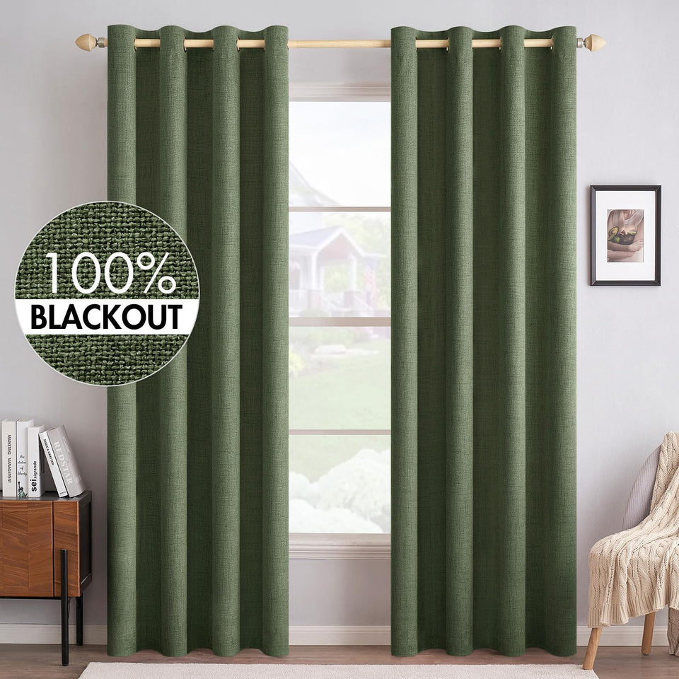 MIULEE olive-green curtains show a luxurious two-panel setup for shade and privacy