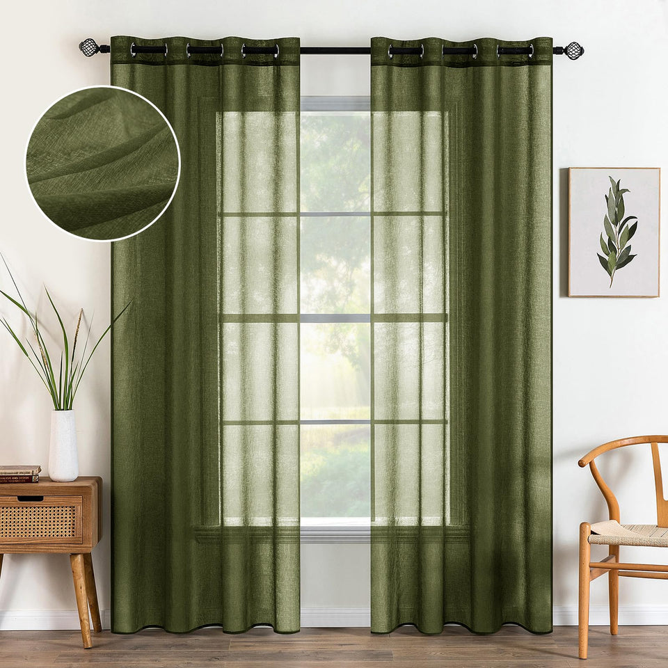 MIULEE olive green semi-sheer curtains with two panels filter soft natural light