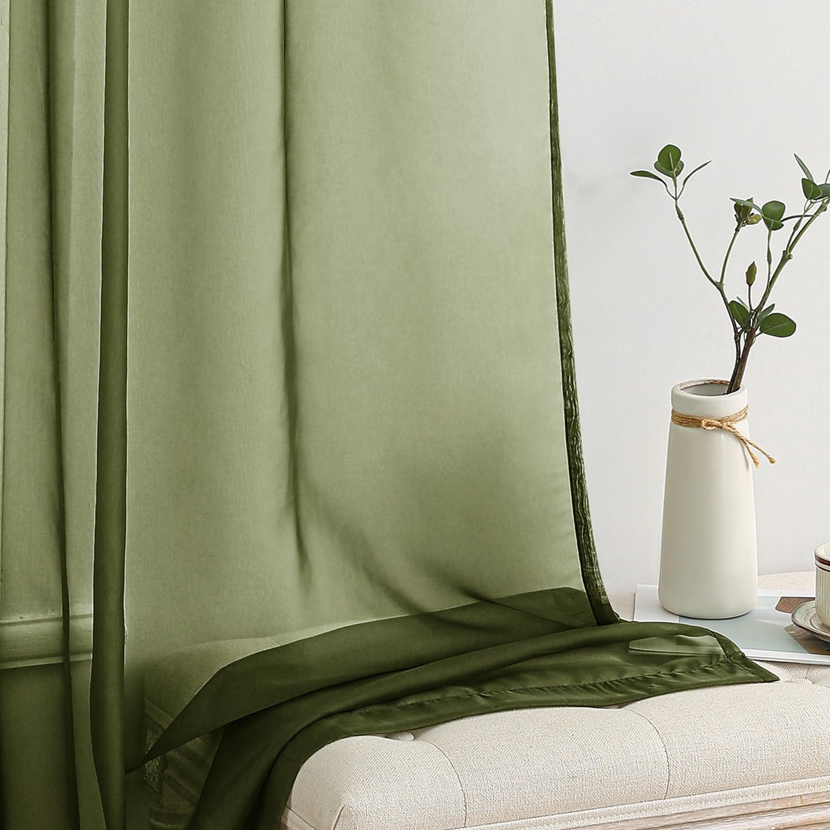 MIULEE olive green sheer curtains suit bedroom and living room decor