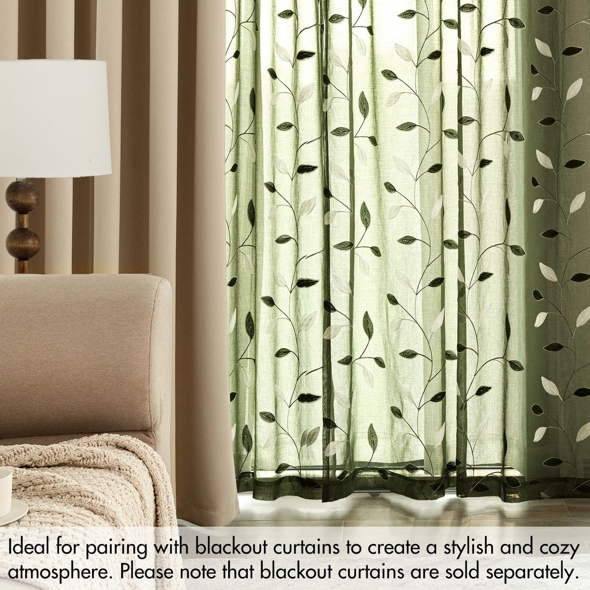 MIULEE olive green sheer curtains machine washable for simple upkeep.