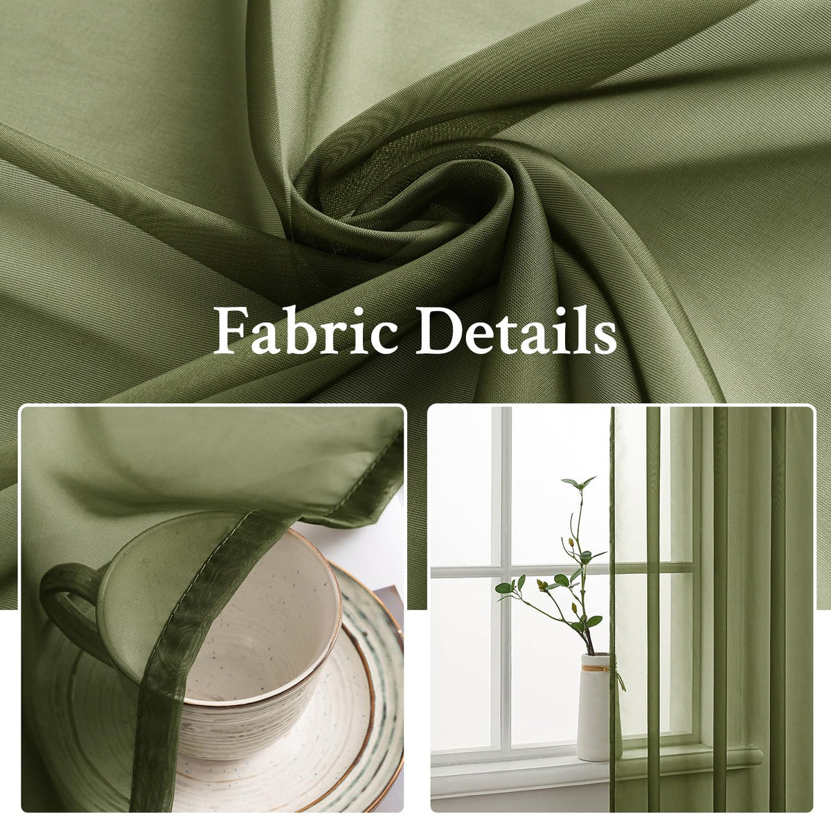 MIULEE olive green sheer curtains filter daylight for a cozy, airy space