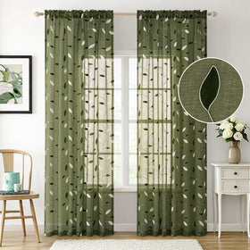 MIULEE olive green sheer curtains with rod-pocket design hang easily and maintain a neat silhouette.