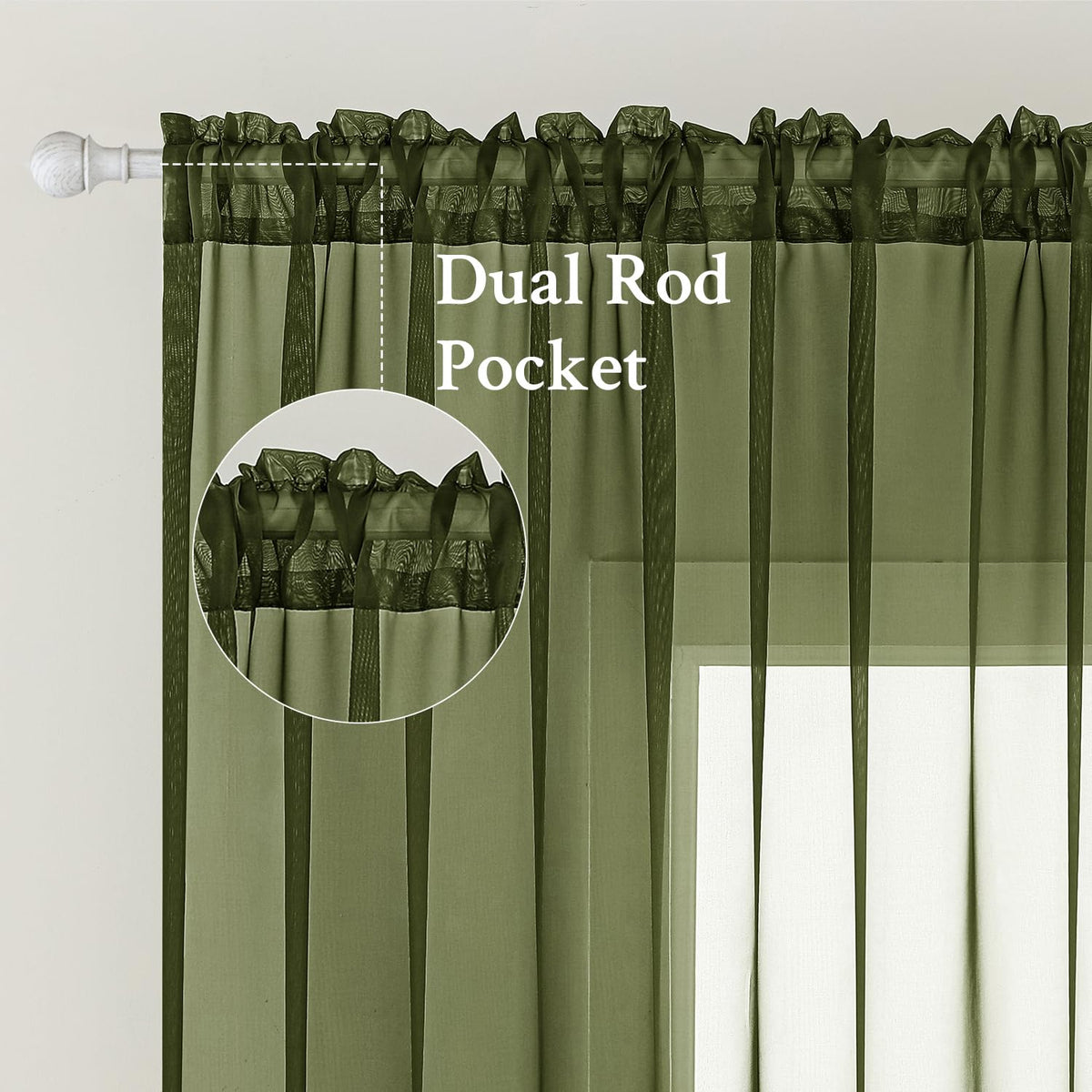 MIULEE olive green rod-pocket sheer curtains for quick, tool-free installation