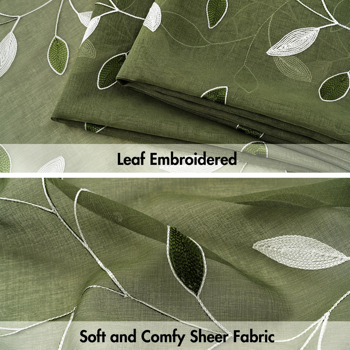MIULEE olive green faux-linen curtains feature faux-linen texture for durable, lightweight drape.
