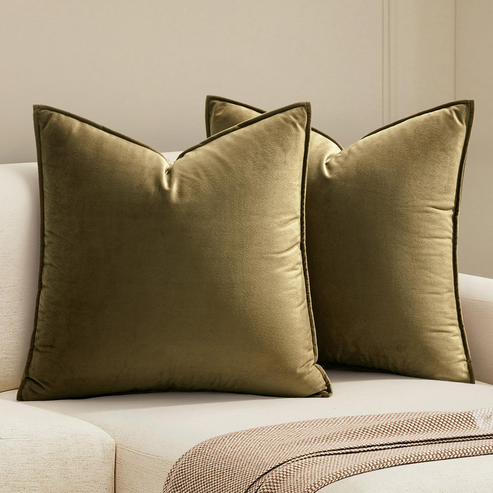 MIULEE olive green velvet pillow cover 20x20 with plush texture for cozy living spaces