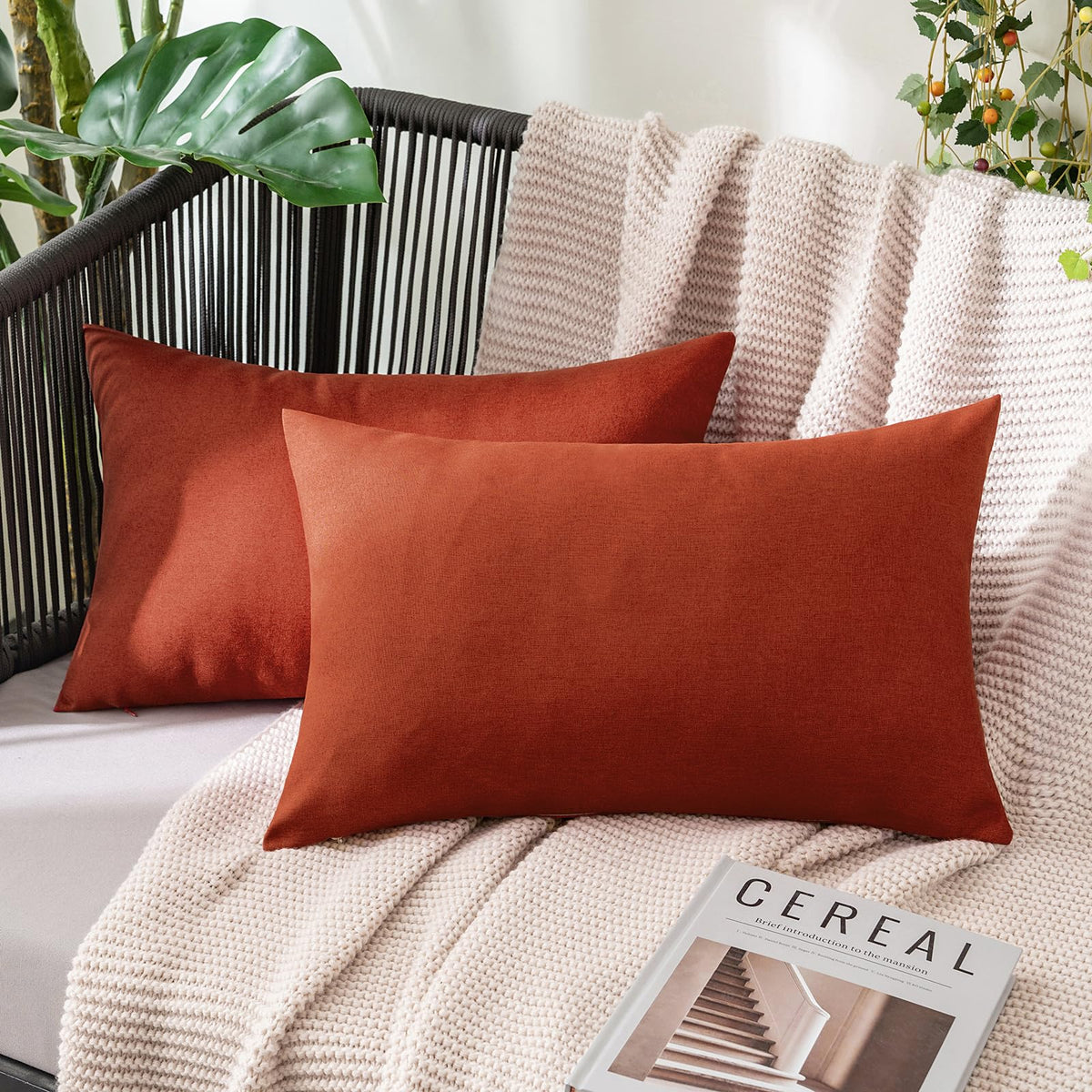 MIULEE outdoor pillow cover burnt orange for patio, waterproof and easy to clean.