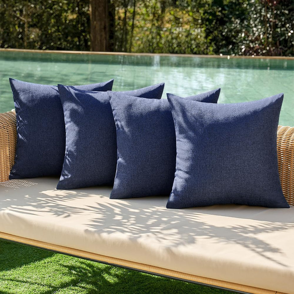 MIULEE outdoor pillow cover navy 18x18 on patio showing weather-resistant style