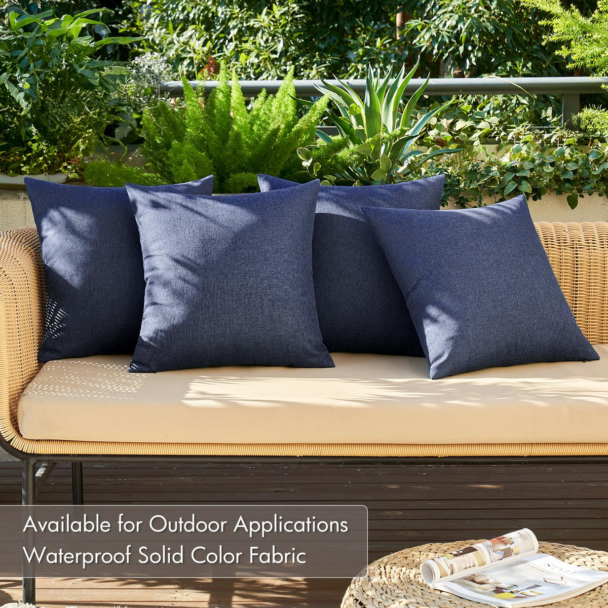 MIULEE outdoor pillow cover navy hidden zipper closeup for neat, easy removal