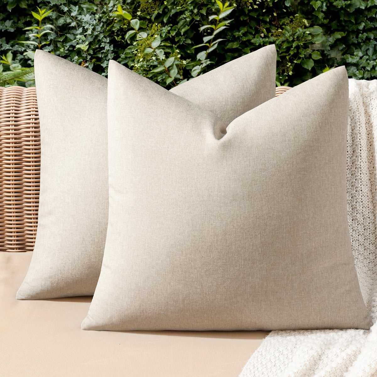 MIULEE outdoor pillow cover in beige, waterproof for patio seating and moisture protection.