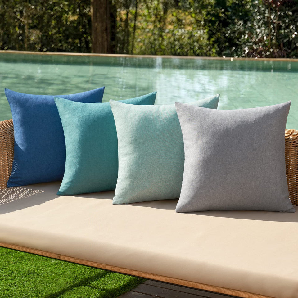 MIULEE outdoor pillow covers waterproof blue 18x18, protects cushions from rain and spills.