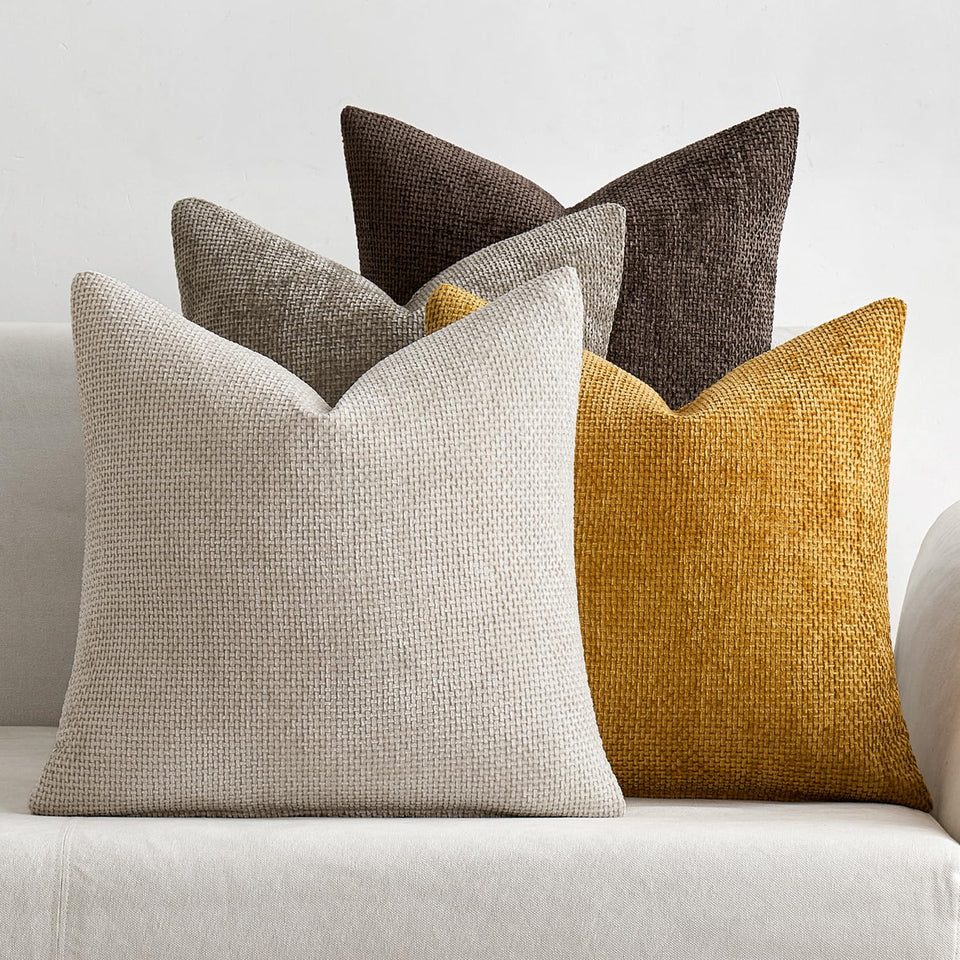 MIULEE 18x18 sand taupe chenille cover texture enhances cozy living spaces