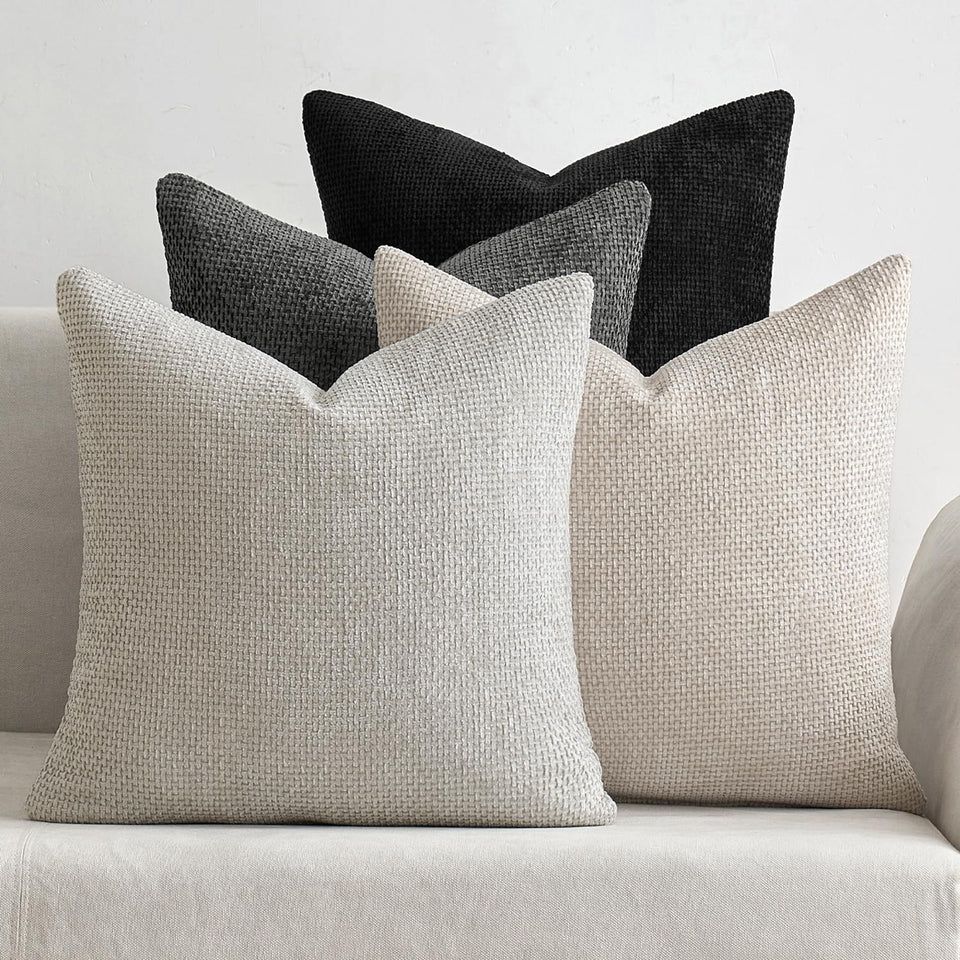 MIULEE pack4 pillow covers 18x18 in cream and grey for soft, cohesive living room styling